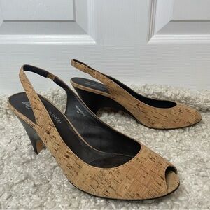 DONALD J Pliner Cork Sling Back Peep Toe Heels 9